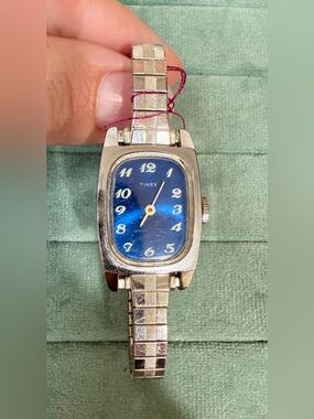 Timex Silver-Tone Bracelet Watch with Blue Dial